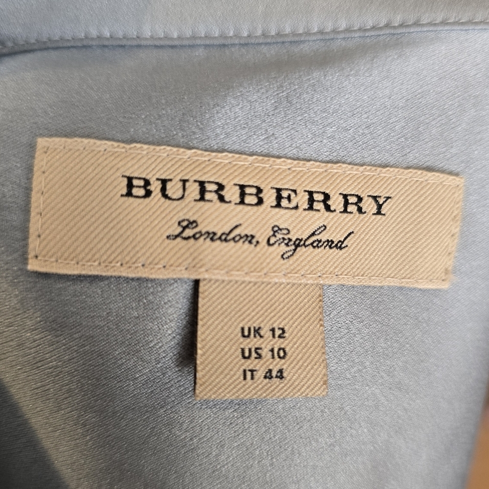 Burberry NEW Emily Mineral Blue 100% SILK Satin Tie Waist Shirt Dress Size 10 - Picture 14 of 16